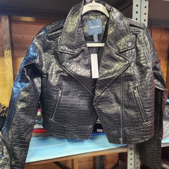 NWT $99 Modcloth Crocodile Rock Moto Faux Leather Jacket In Black Size M - Picture 6 of 11